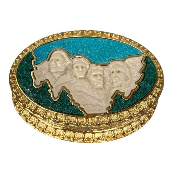 Black Hills Gold Mount Rushmore Oval Trinket Jewelry Box RARE Inlaid Gemstones - Picture 9 of 13